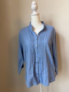 Christopher & Banks Light Blue Button-Down Pintuck Shirt